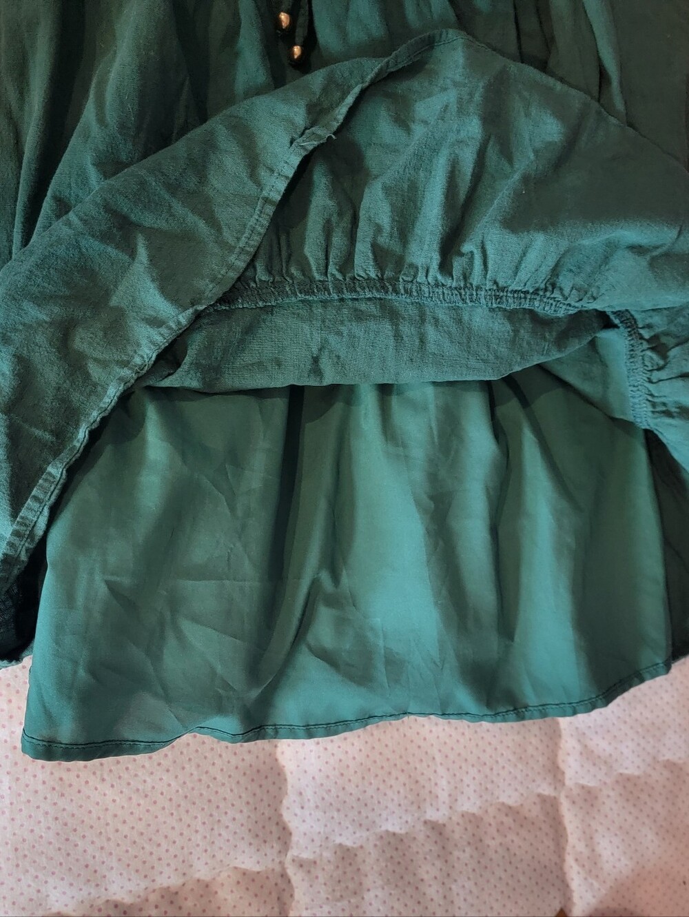 Illusory Green Smocked Waist Long Sleeve Mini Dress Size L Cottagecore Boho - Picture 11 of 12